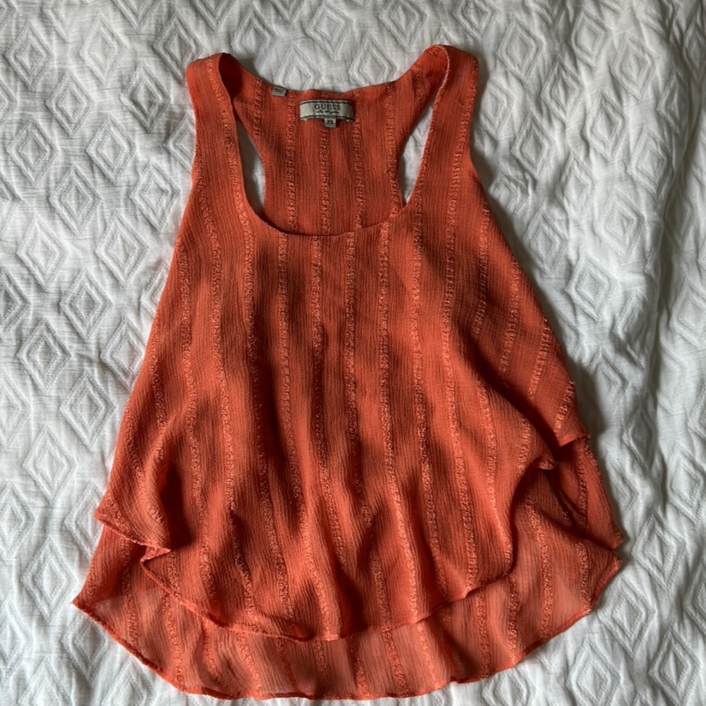 Guess orange high low float blouse